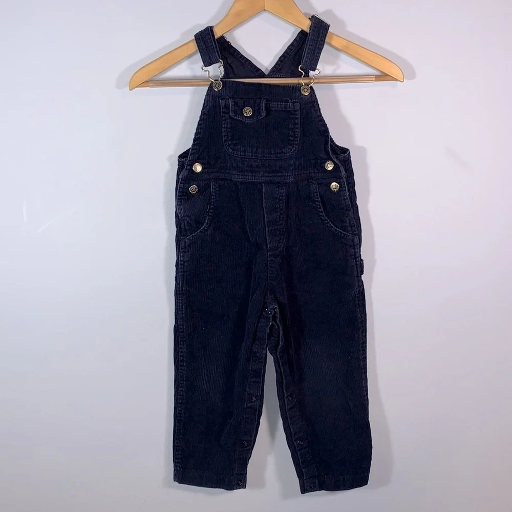 McKids McDondals navy blue corduroy bib overalls Carpenter style size 4t snap
